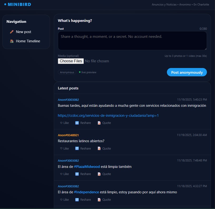 Minibird Microblogging webapp